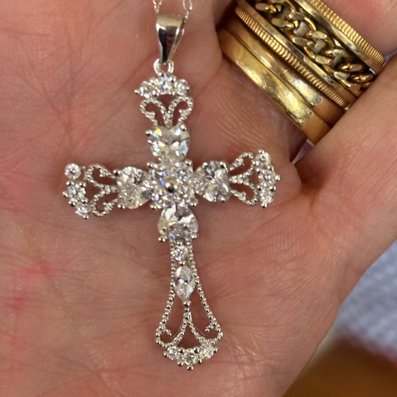 JTV Jewelry - JTV Bella Luce 4.70ctw Diamond Simulant Rhodium over Silver Cross Necklace